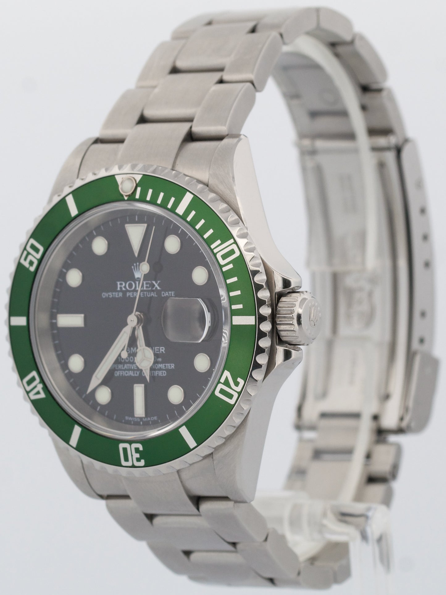 PAPERS Rolex Submariner Date 40mm KERMIT Green Stainless NO-HOLES 16610 LV BOX
