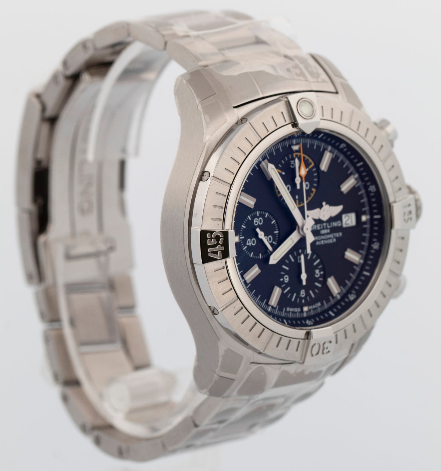 NEW PAPERS Breitling Avenger Chronograph 45 BLACK Steel 45mm A13317 Watch BOX