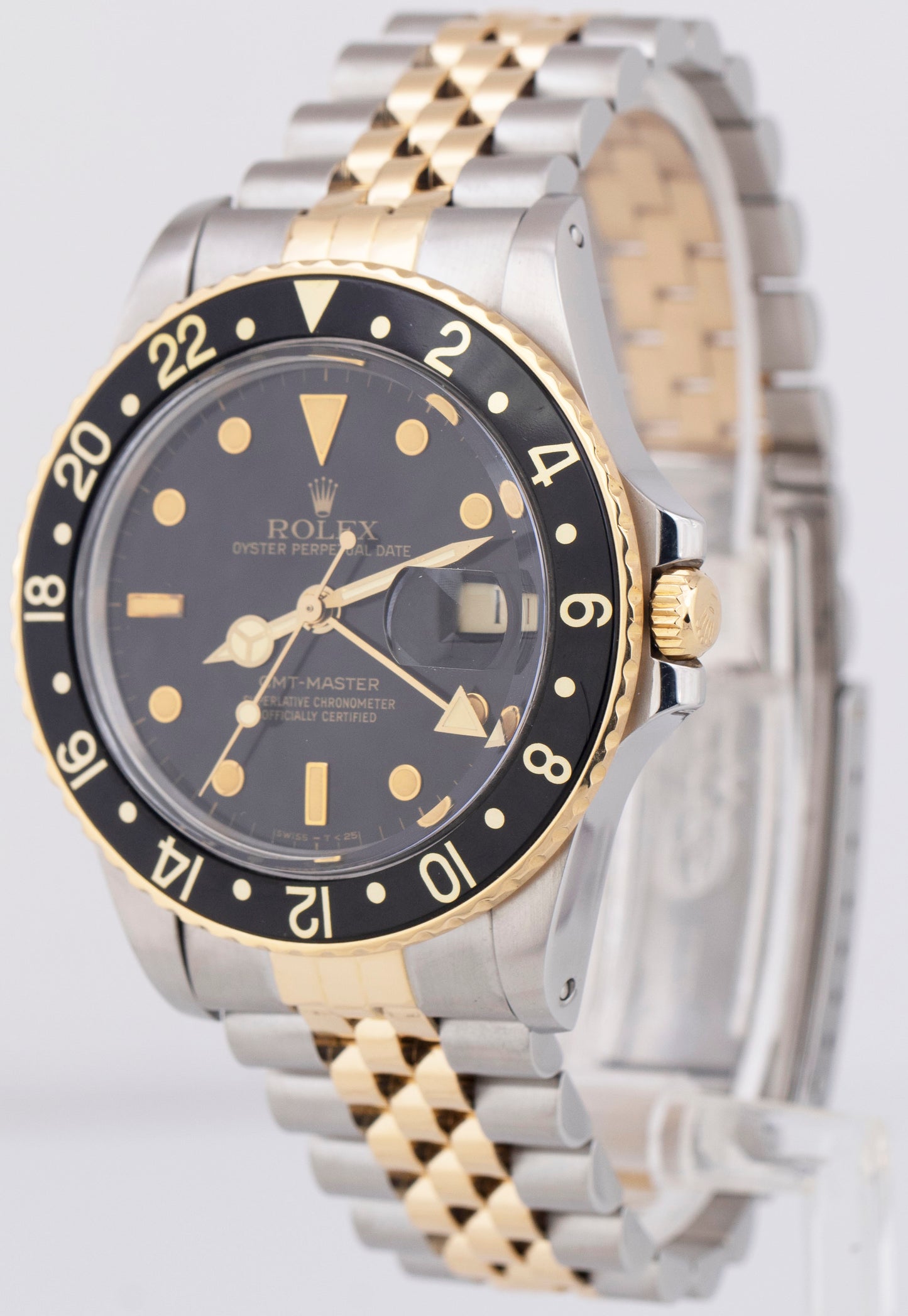 Rolex GMT-Master Black 40mm Two Tone 18K Yellow Gold Jubilee Date Watch 16753