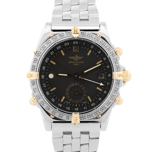 Breitling Windrider Duograph BLACK Two-Tone Gold Steel 38mm B15047 Watch