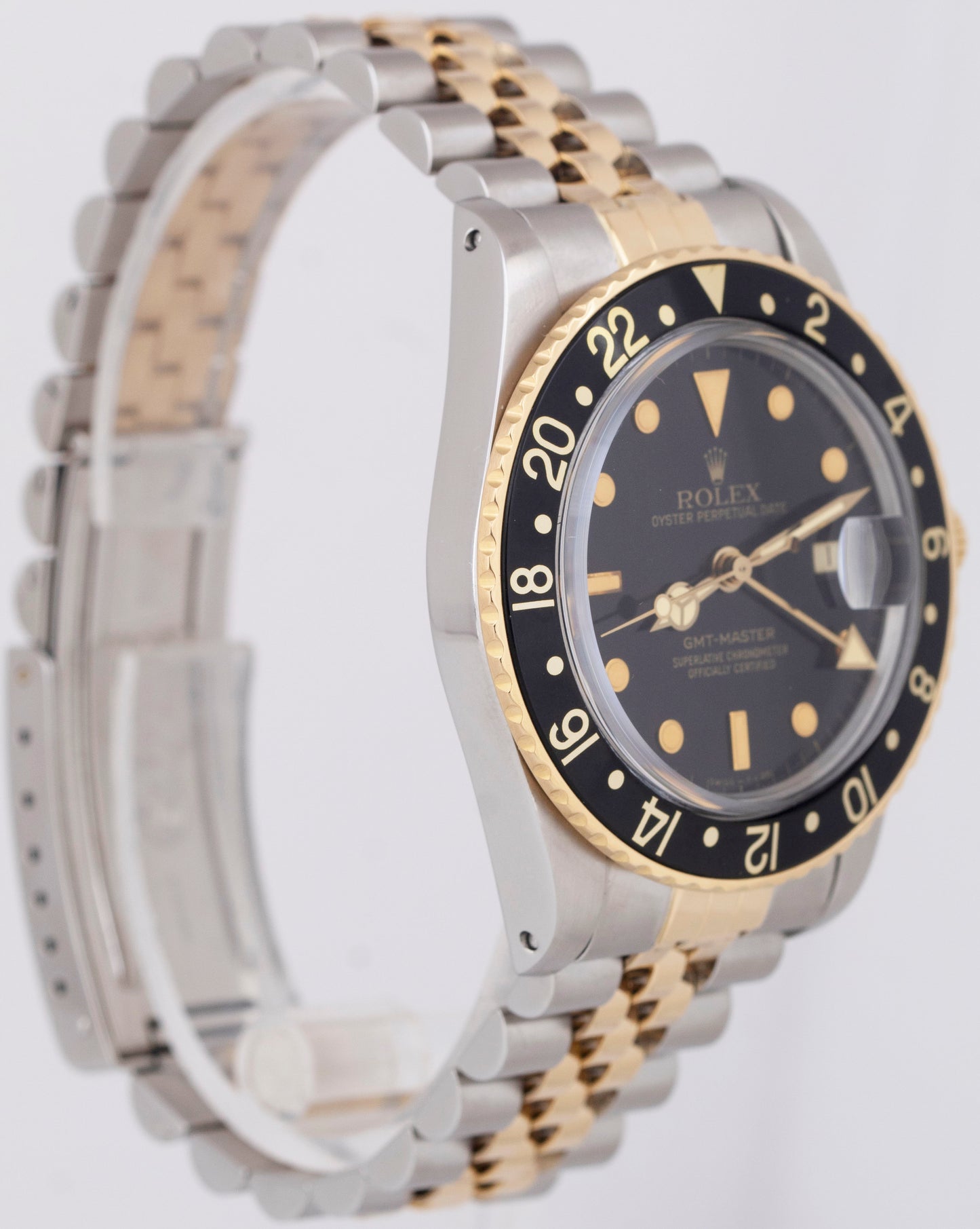 Rolex GMT-Master Black 40mm Two Tone 18K Yellow Gold Jubilee Date Watch 16753