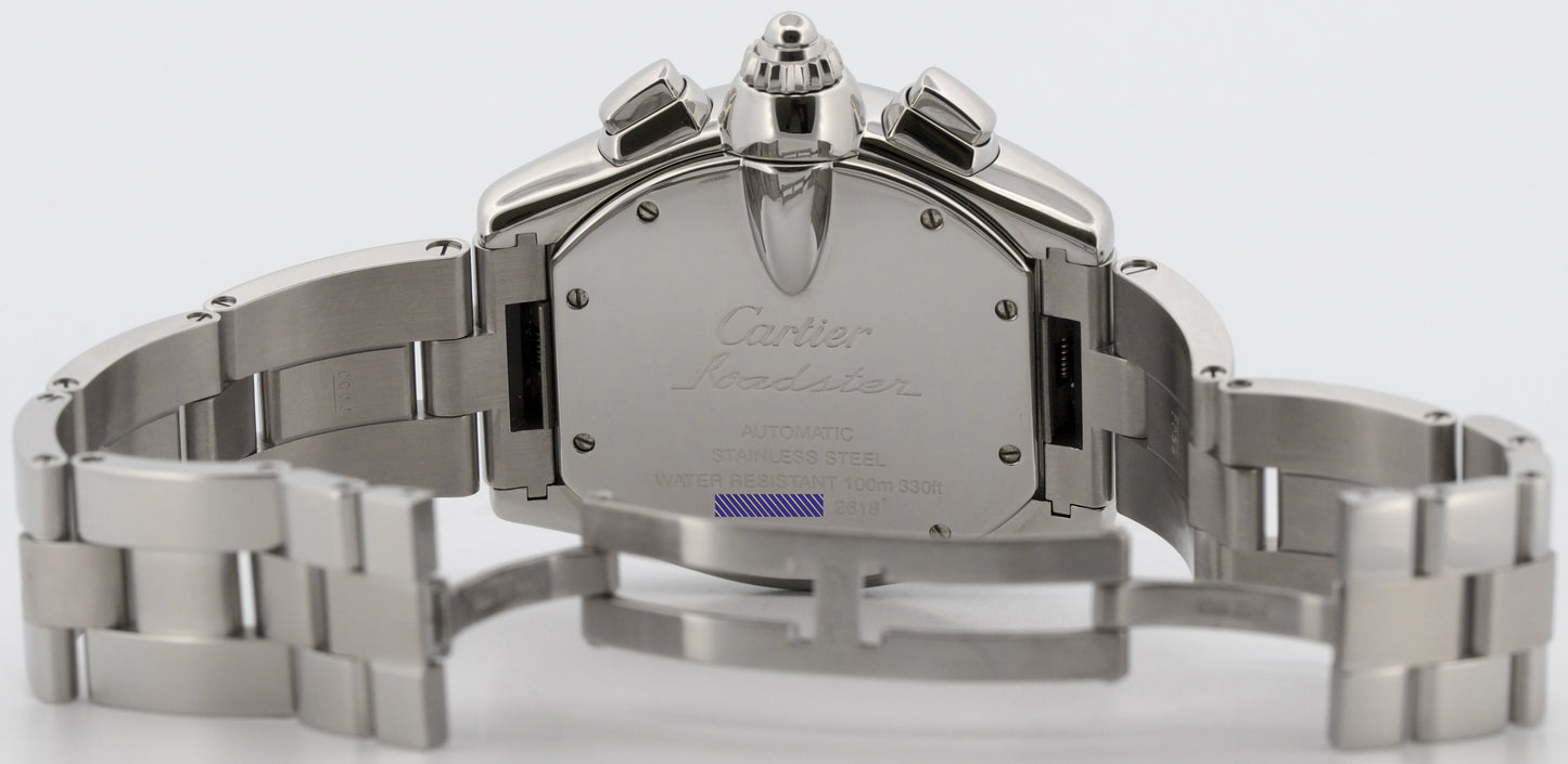 2007 PAPERS Cartier Roadster XL Chronograph BLACK Steel 2618 W62020X6 Watch BOX