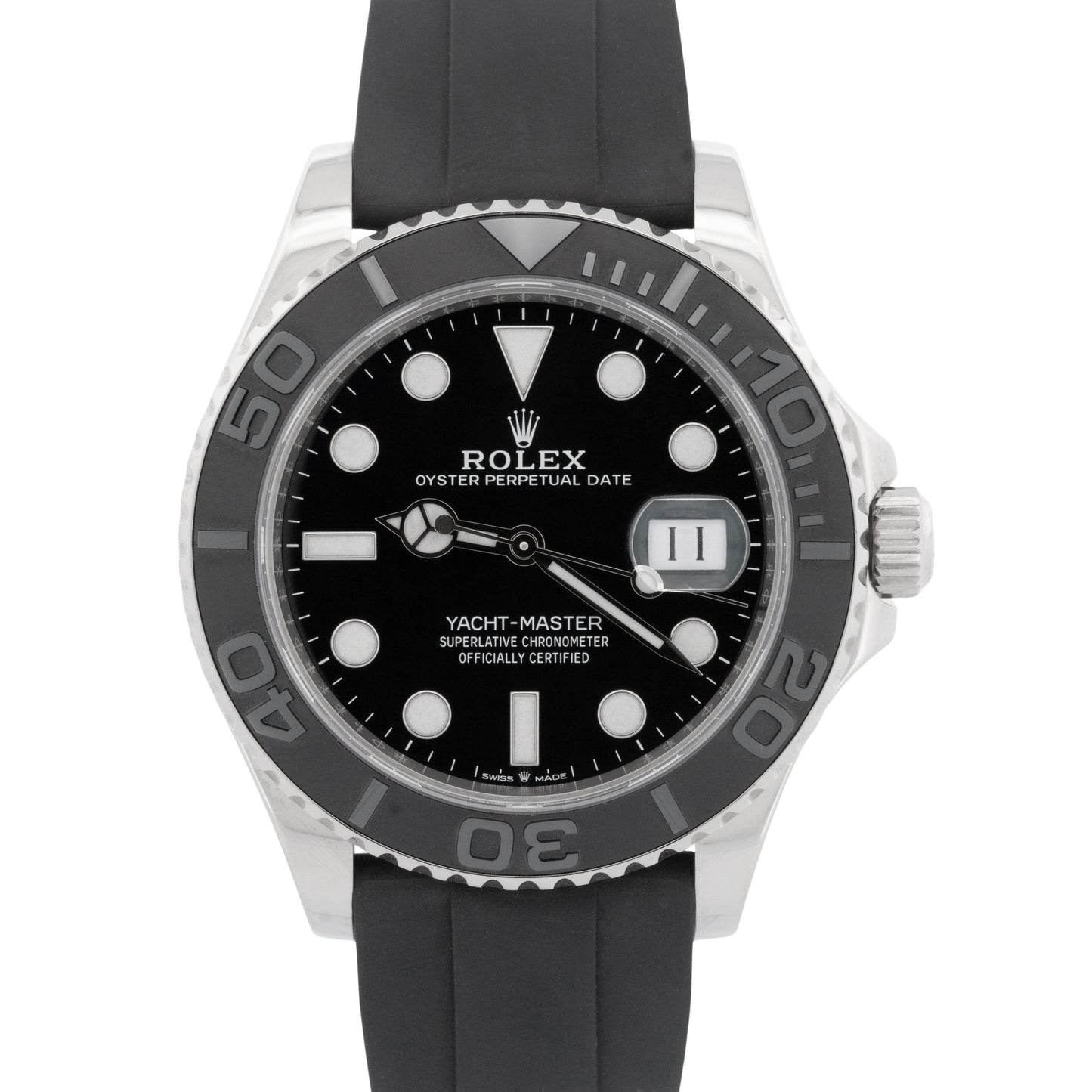 PAPERS Rolex Yacht-Master 18K White Gold Oysterflex Black 42mm Watch 226659 BOX