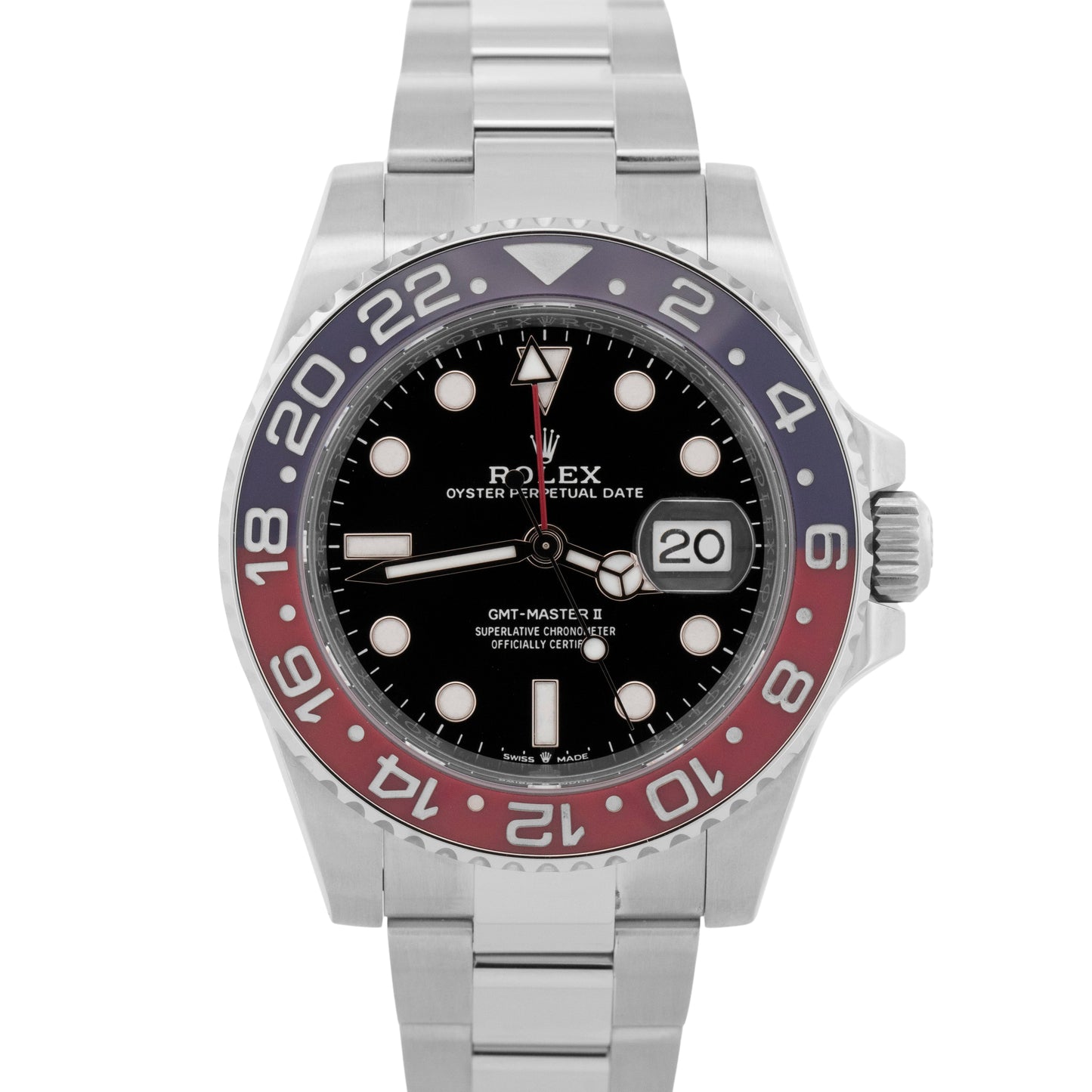 Rolex GMT-Master II 40mm PEPSI Red Blue Stainless Steel Oyster Watch 126710 BLRO