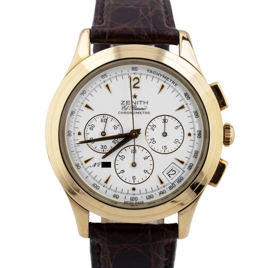 PAPERS Zenith El Primero Chronograph White 18K YELLOW GOLD Watch 30.1250.400 BOX