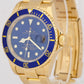 Rolex Submariner Date BLUE 18K Yellow Gold REHAUT 40mm Watch 16618 Watch BOX