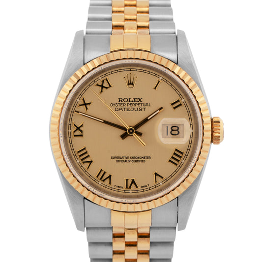 1993 Rolex DateJust 16233 Champagne Two-Tone Yellow Gold 36mm Watch Box Papers