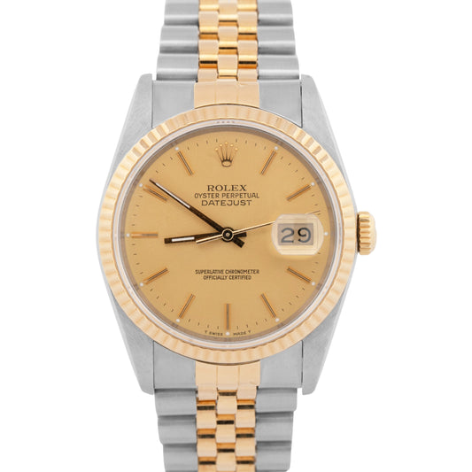 1989 Rolex DateJust 36mm Champagne Two-Tone 18K Gold Steel JUBILEE Watch 16233