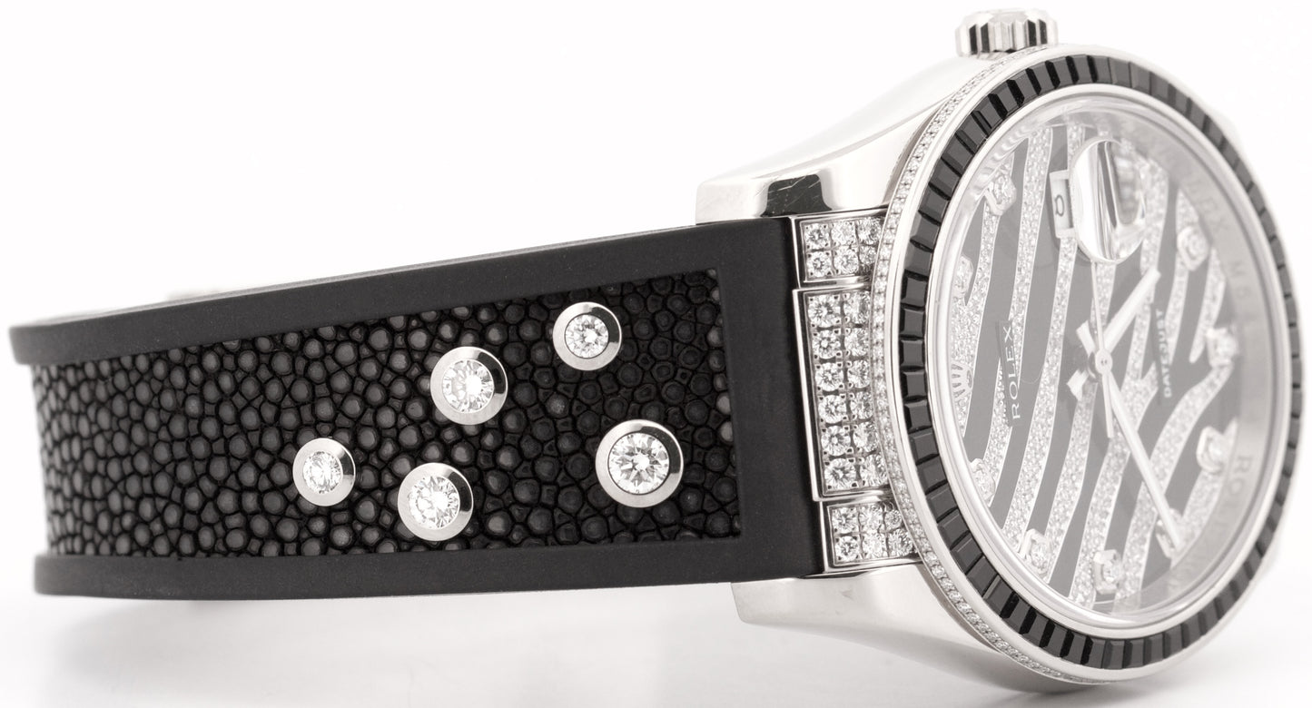 Rolex DateJust Factory Zebra Diamond 18K White Gold 36mm 116199SANR Box Papers
