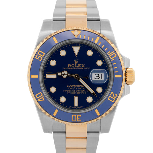 2018 PAPERS Rolex Submariner Date BLUE Two-Tone 18K Steel 40mm 116613 LB BOX