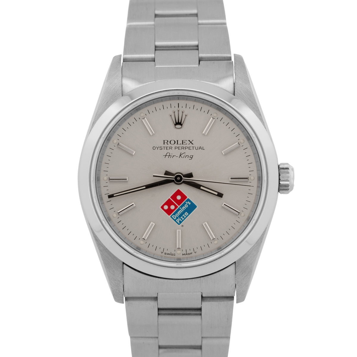 1997 Rolex Air-King 14000 Dominos Silver Stainless Steel 34mm Watch Box Papers