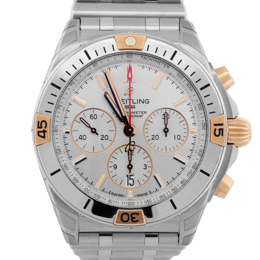 NEW PAPERS Breitling Chronomat B01 Silver Two-Tone Gold Steel 42mm IB0134 BOX