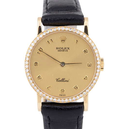 Rolex Cellini Champagne Dial FACTORY DIAMOND Bezel 18K Gold 26mm Watch 5113