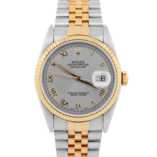 PAPERS Rolex DateJust 36mm Slate Gray 18K Yellow Gold Steel JUBILEE 16233 BOX