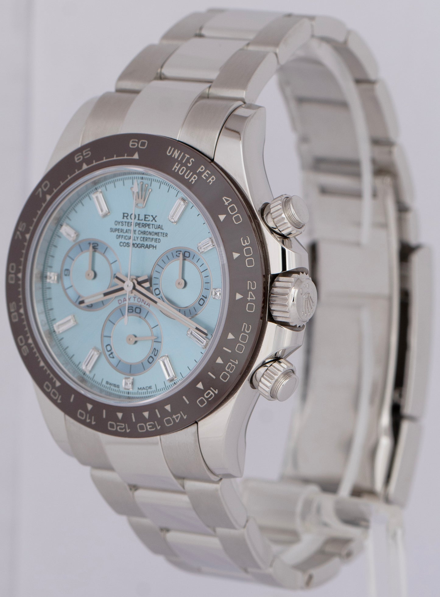 MINT NEW PAPERS Rolex Daytona BAGUETTE GLACIER ICE BLUE 40mm Platinum 116506 BOX