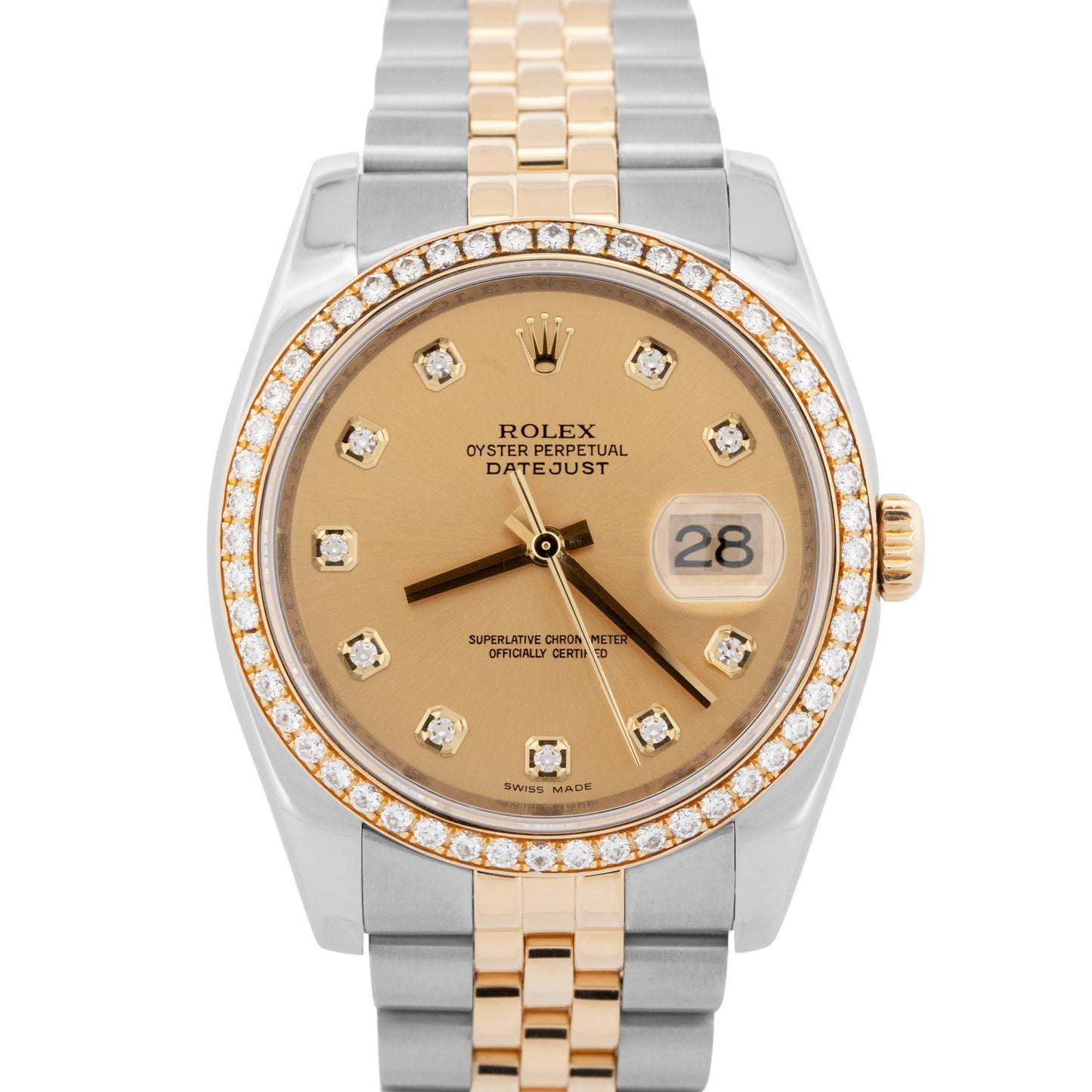 MINT PAPERS Rolex DateJust 36mm Champagne DIAMOND Two-Tone Gold Watch 116243 BOX