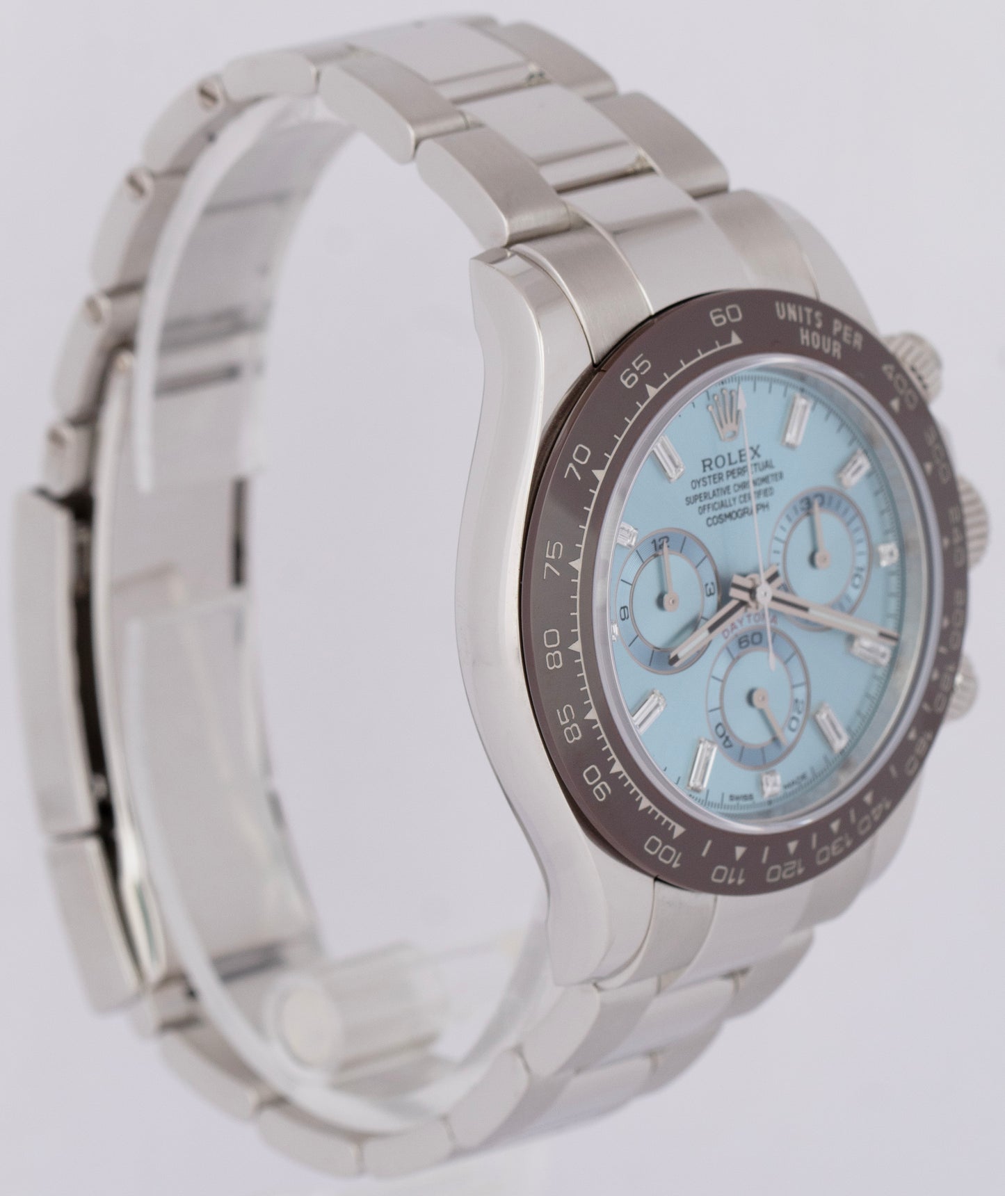 MINT NEW PAPERS Rolex Daytona BAGUETTE GLACIER ICE BLUE 40mm Platinum 116506 BOX