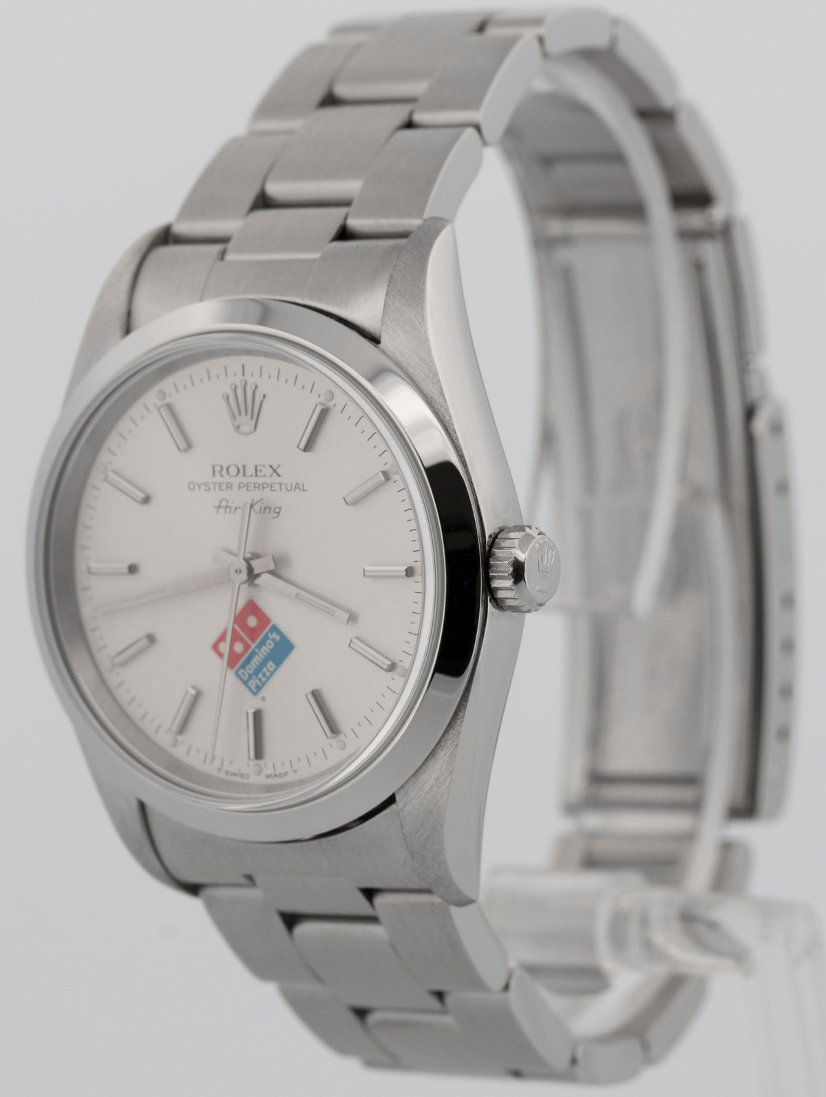 1997 Rolex Air-King 14000 Dominos Silver Stainless Steel 34mm Watch Box Papers