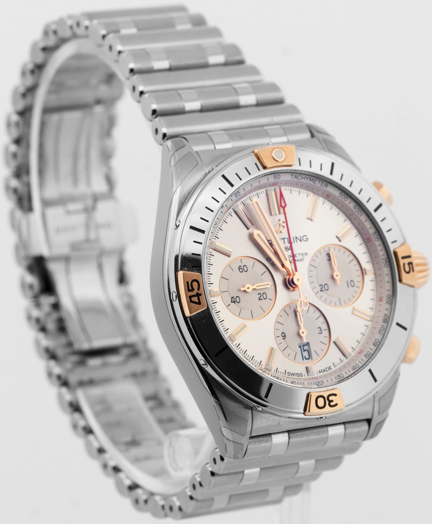 NEW PAPERS Breitling Chronomat B01 Silver Two-Tone Gold Steel 42mm IB0134 BOX