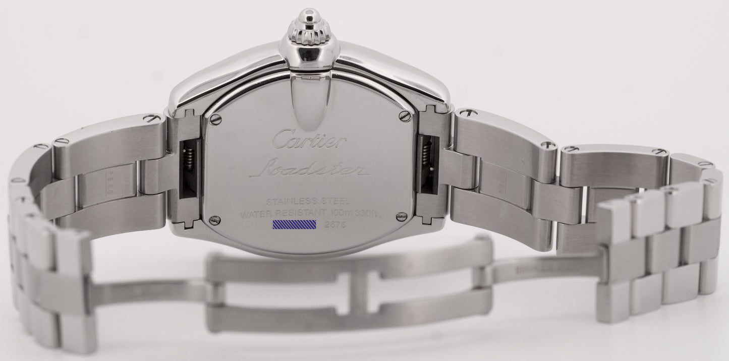 MINT Ladies Cartier Roadster SILVER Roman 2675 31mm Quartz Stainless Steel Watch