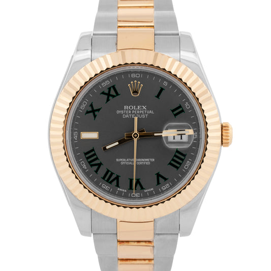 2015 Rolex DateJust II 116333 Wimbledon Two-Tone Gold 41mm Watch Box Papers