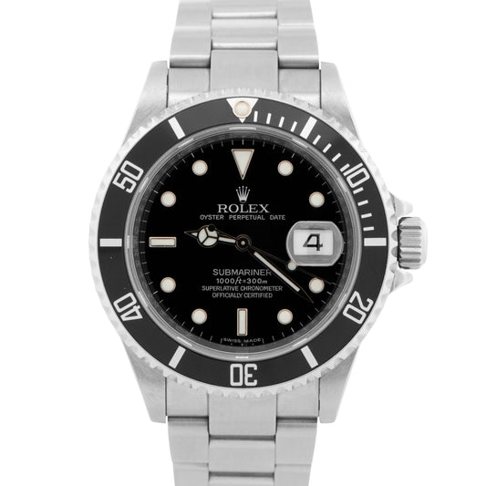 Rolex Submariner Date 16610 Black Rehaut Stainless Steel 40mm Oyster Watch Box