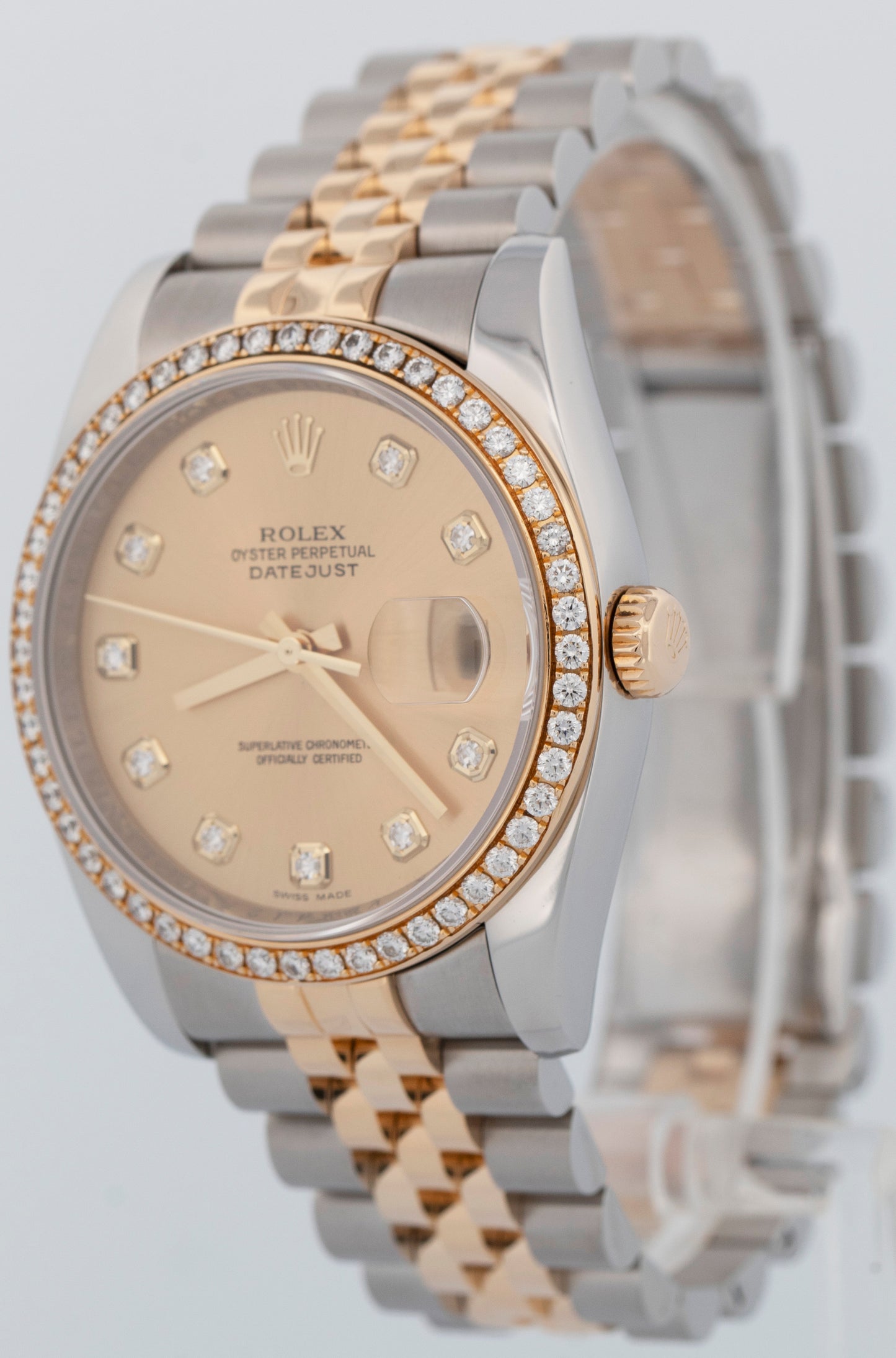 MINT PAPERS Rolex DateJust 36mm Champagne DIAMOND Two-Tone Gold Watch 116243 BOX