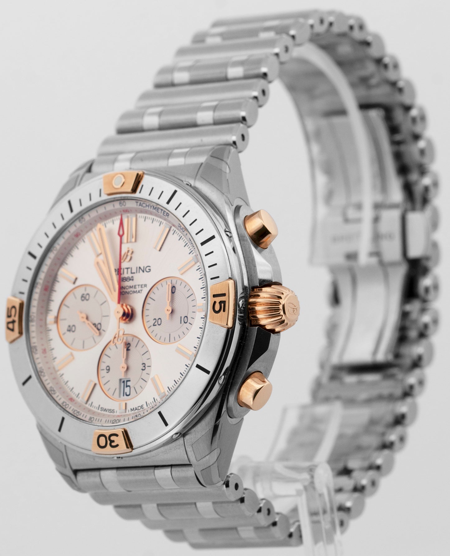 NEW PAPERS Breitling Chronomat B01 Silver Two-Tone Gold Steel 42mm IB0134 BOX