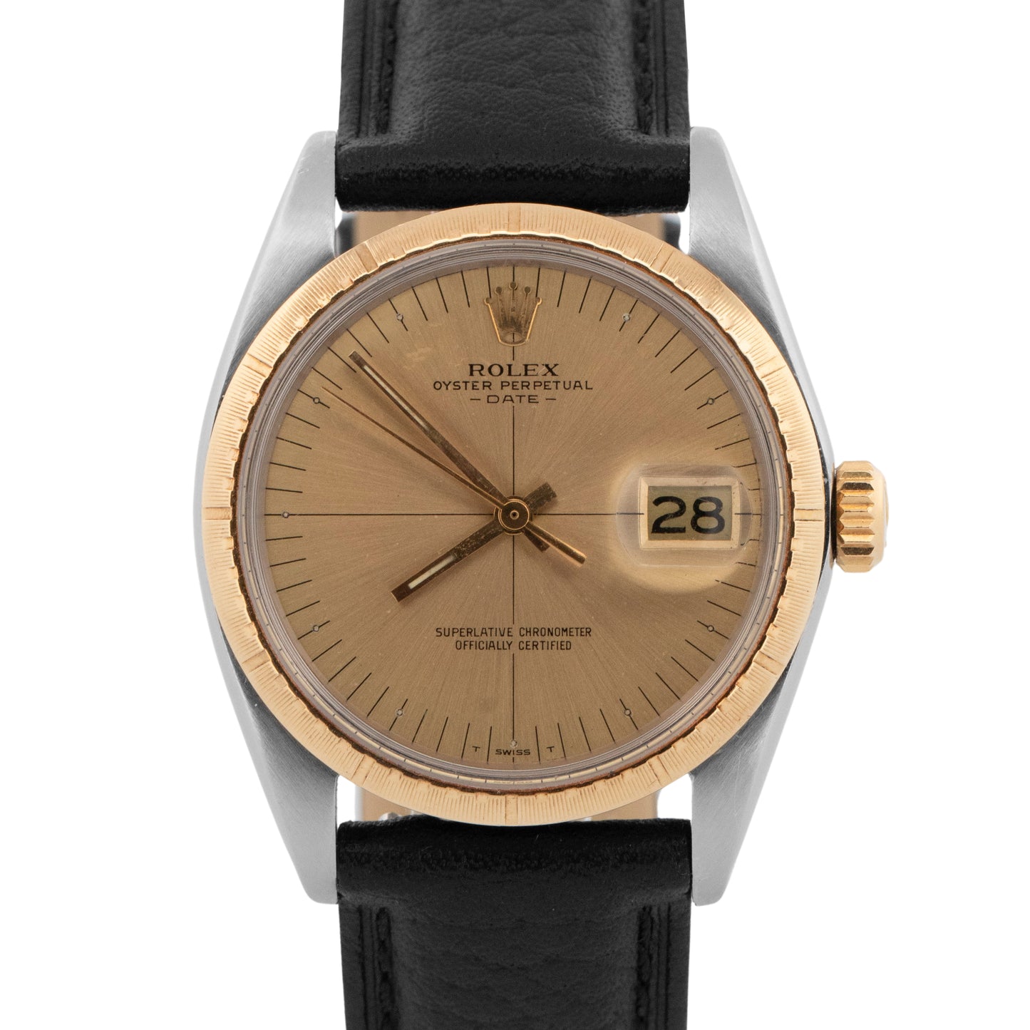 Rolex Oyster Perpetual Date Zephyr CHAMPAGNE Two-Tone Gold Steel 34mm 1512 Watch