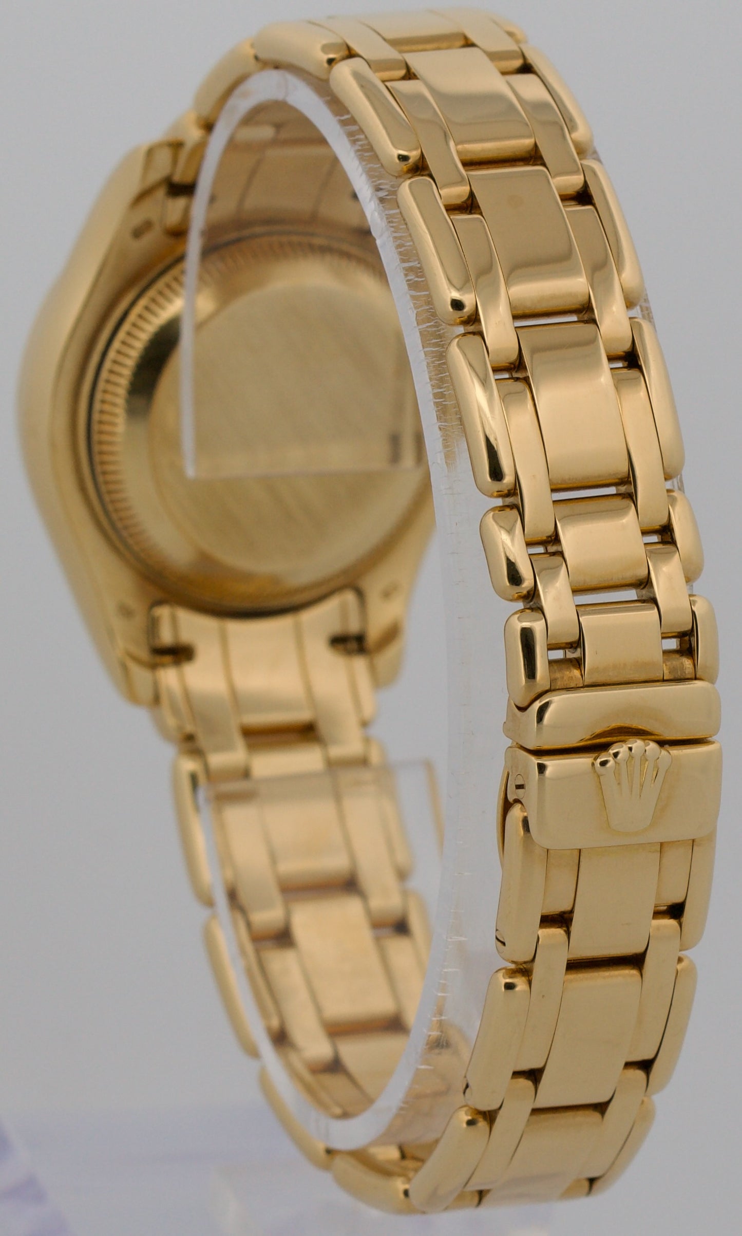 Ladies Rolex DateJust Pearlmaster DIAMOND WHITE ROMAN 18K Yellow Gold 29mm 69318