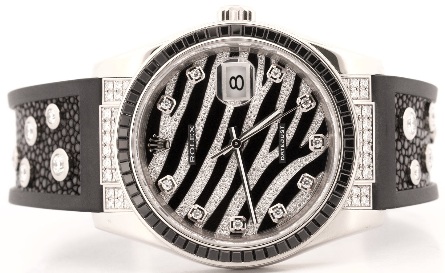 Rolex DateJust Factory Zebra Diamond 18K White Gold 36mm 116199SANR Box Papers