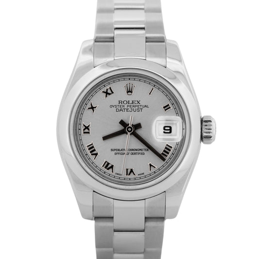 Ladies Rolex DateJust 26mm Silver Stainless Steel Roman Oyster Watch 179160