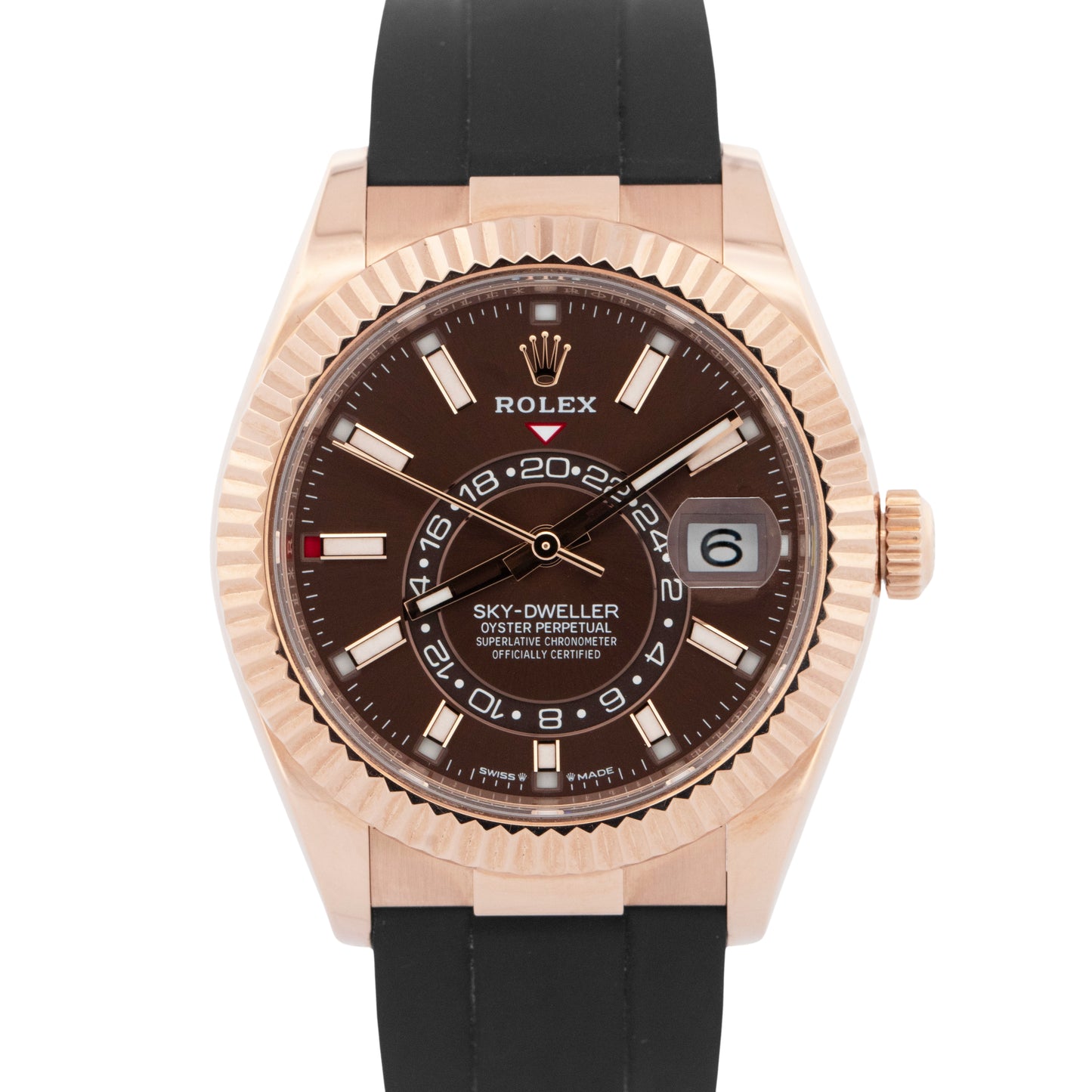 PAPERS Rolex Sky-Dweller 336235 Chocolate Oysterflex 18K Rose Gold Watch BOX