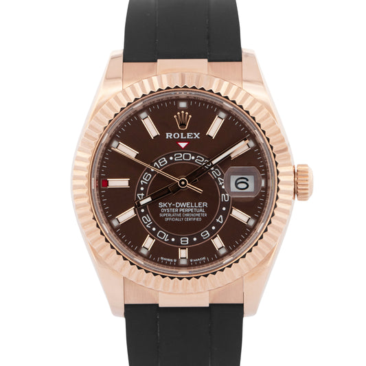 PAPERS Rolex Sky-Dweller 336235 Chocolate Oysterflex 18K Rose Gold Watch BOX