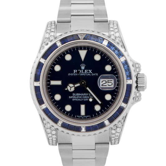 Rolex Submariner Date BLUE DIAMOND SAPPHIRE Stainless Steel Watch 40mm 116610