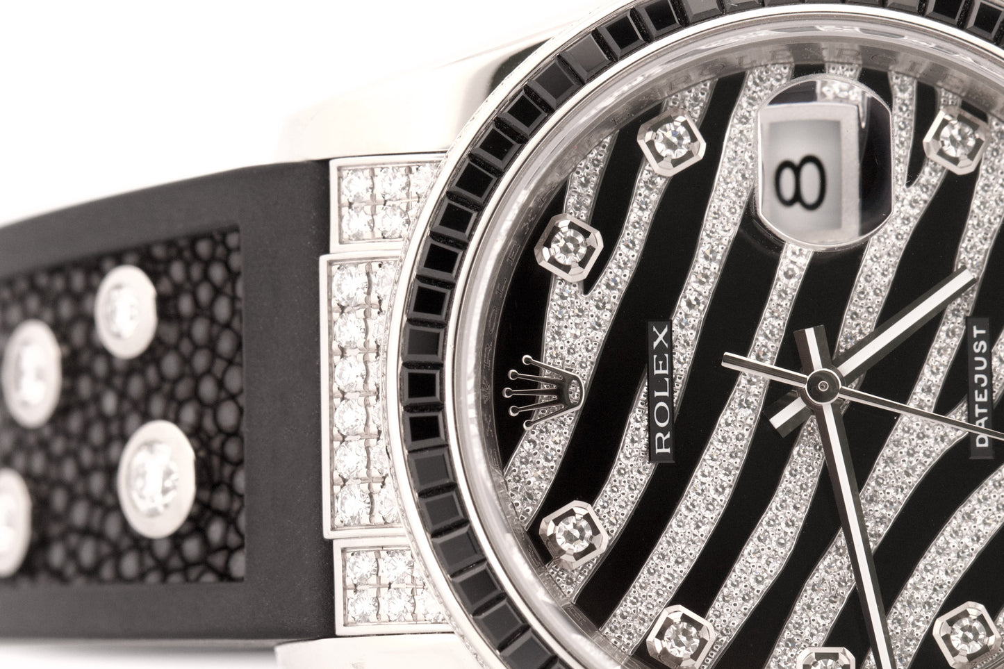 Rolex DateJust Factory Zebra Diamond 18K White Gold 36mm 116199SANR Box Papers