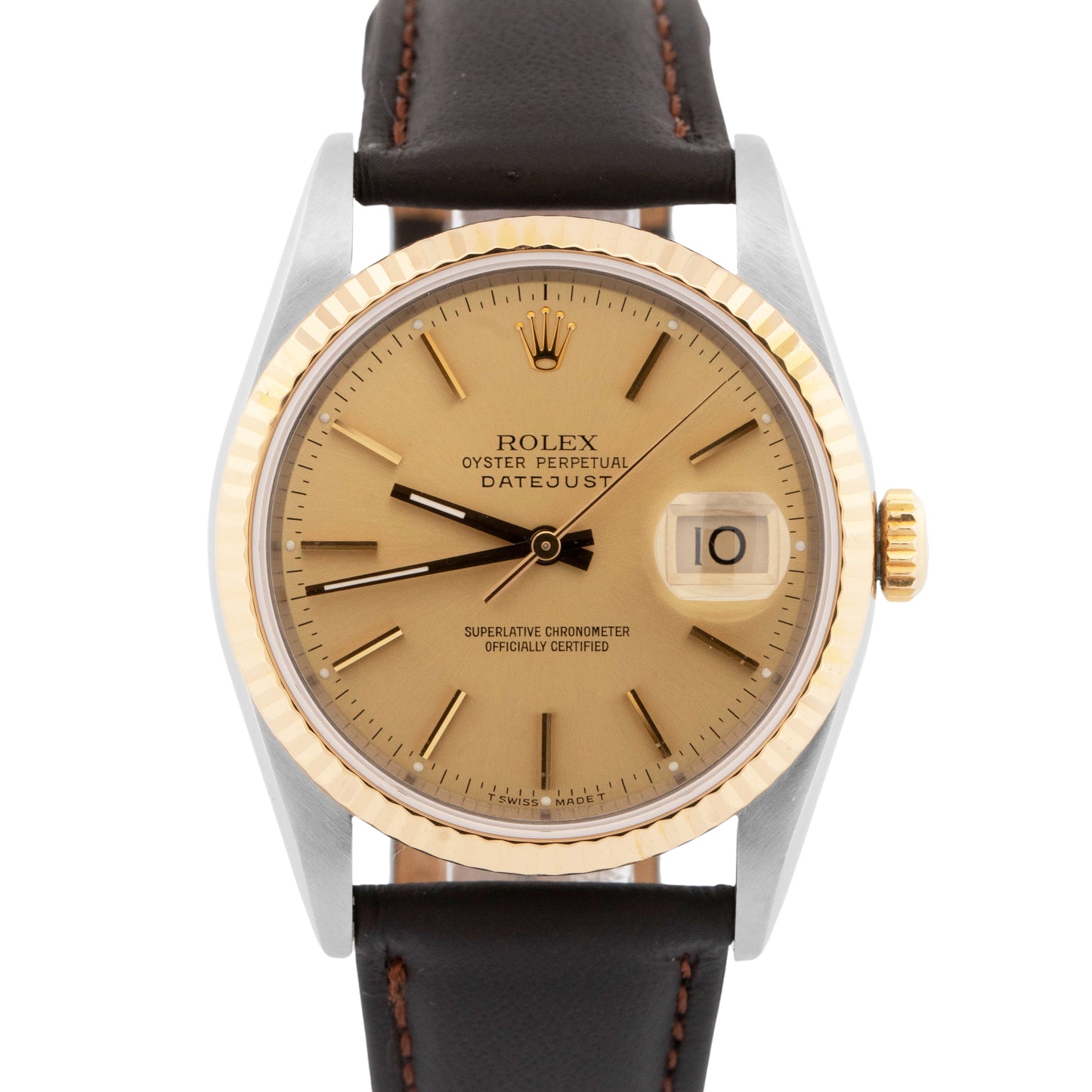 Rolex DateJust 36mm Champagne Two-Tone 18K Yellow Gold Fluted Steel 16233 Watch