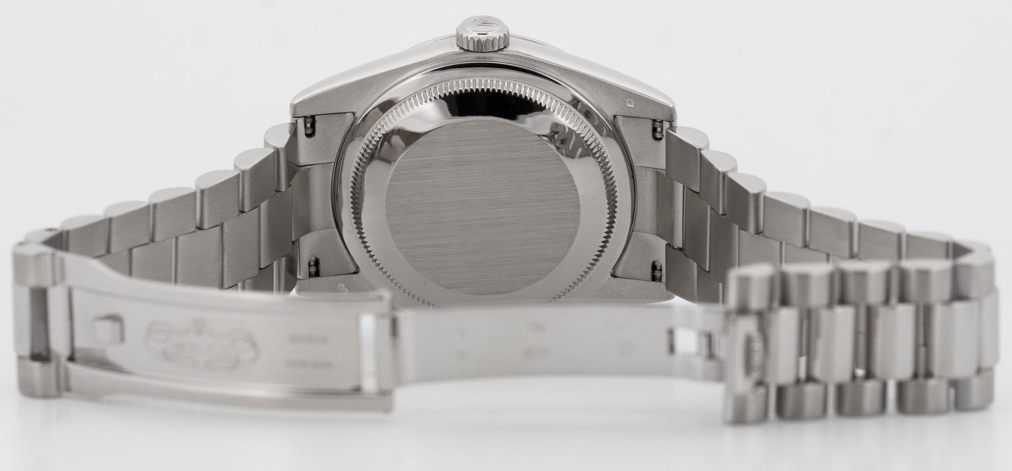 Rolex Day-Date President Black 36mm 18k White Gold Smooth Bezel Watch 118209