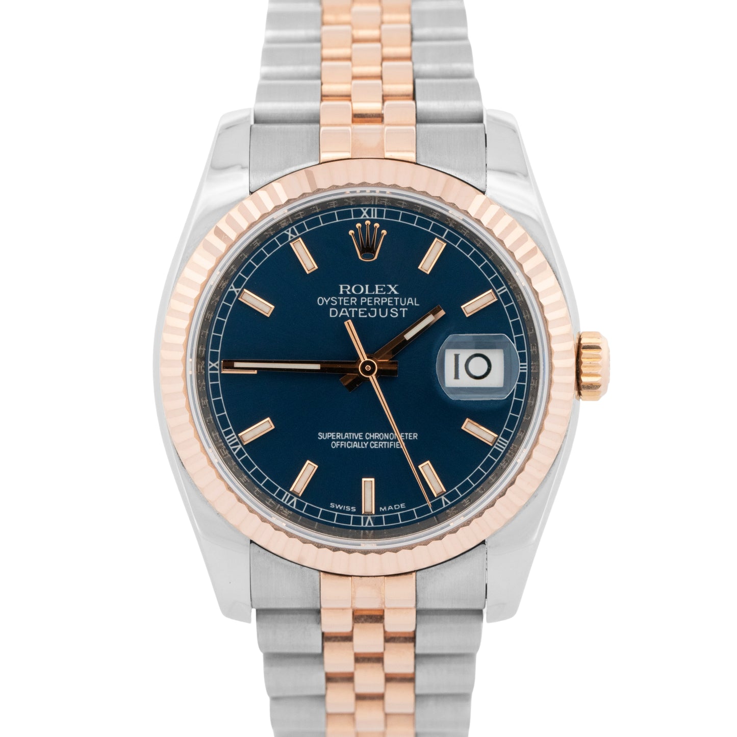 Rolex DateJust 36mm BLUE Two-Tone 18K Rose Gold Steel Jubilee 116231 Watch