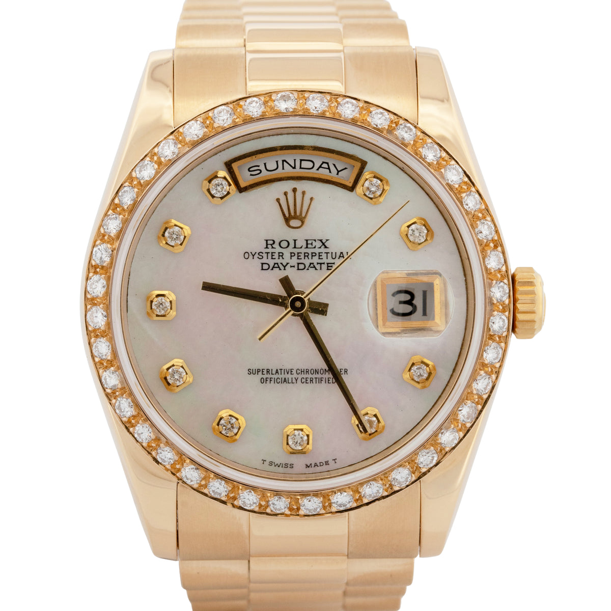 Rolex Day-Date President 118238 Mother of Pearl Diamond Yellow Gold 36mm Watch