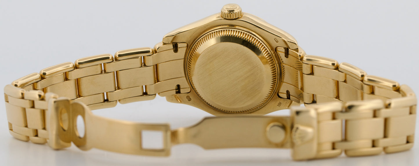 Ladies Rolex DateJust Pearlmaster DIAMOND WHITE ROMAN 18K Yellow Gold 29mm 69318