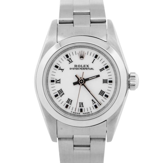 MINT Rolex Oyster Perpetual 24mm White Stainless Oyster NO-HOLES Watch 76080