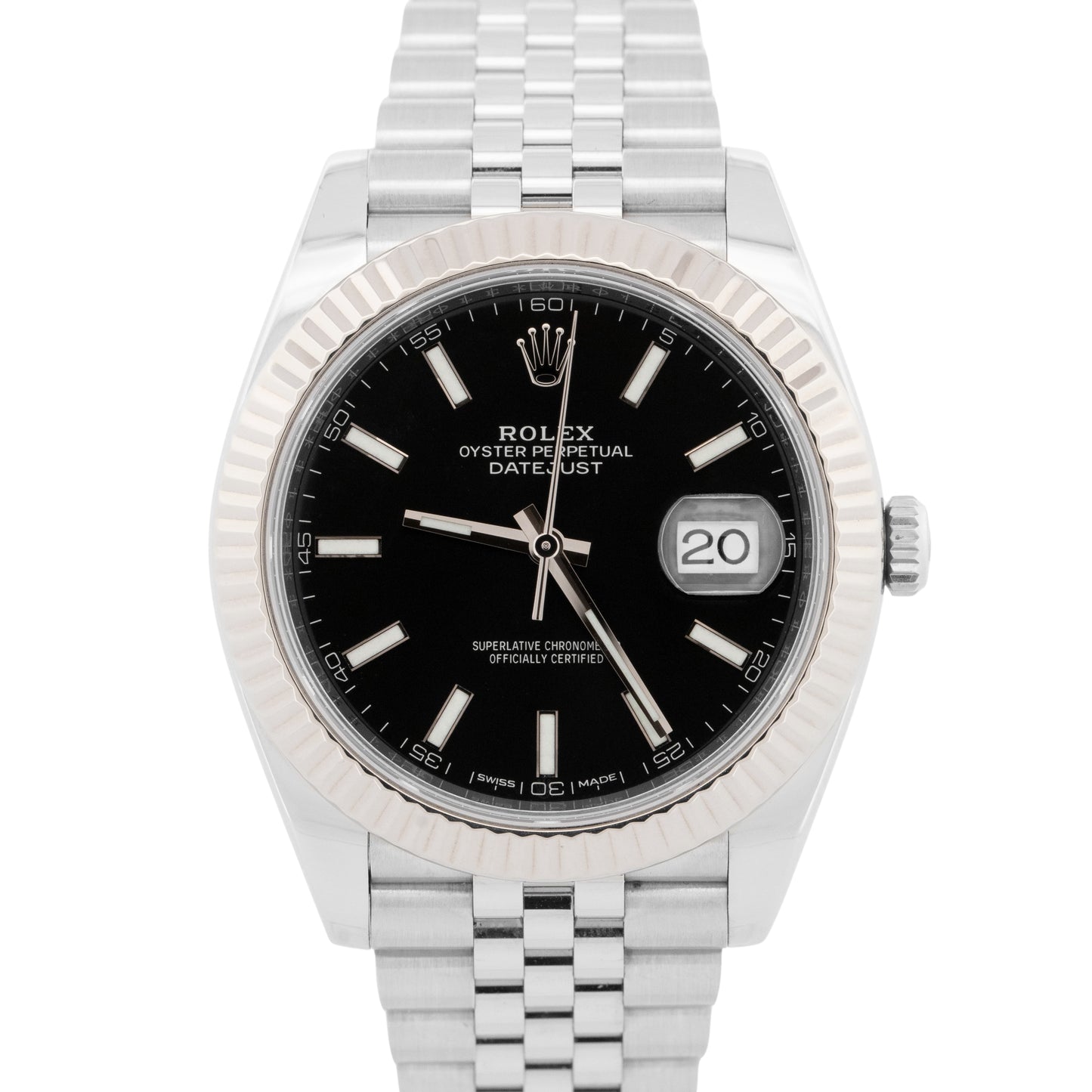 PAPERS Rolex DateJust 41 Black 18K Gold Steel Fluted JUBILEE 41mm 126334 BOX