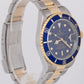 Rolex Submariner Date 40mm BLUE NO-HOLES SEL Two-Tone 18K Gold Steel Watch 16613