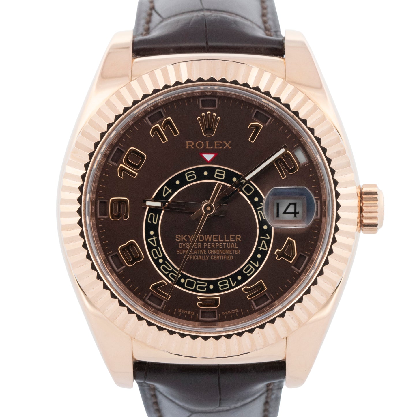PAPERS Rolex Sky-Dweller 42mm CHOCOLATE ARABIC Brown 18K Rose Gold 326135 BOX
