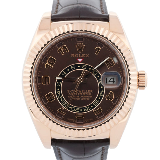 PAPERS Rolex Sky-Dweller 42mm CHOCOLATE ARABIC Brown 18K Rose Gold 326135 BOX
