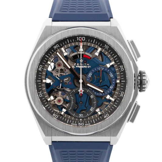 PAPERS Zenith Defy Classic Blue Skeleton Titanium Watch 95.9002.9004/78.R584 BOX