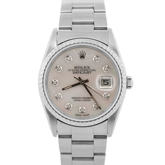 Rolex DateJust DIAMOND MOP 36mm Stainless Steel Automatic Oyster Watch 16220