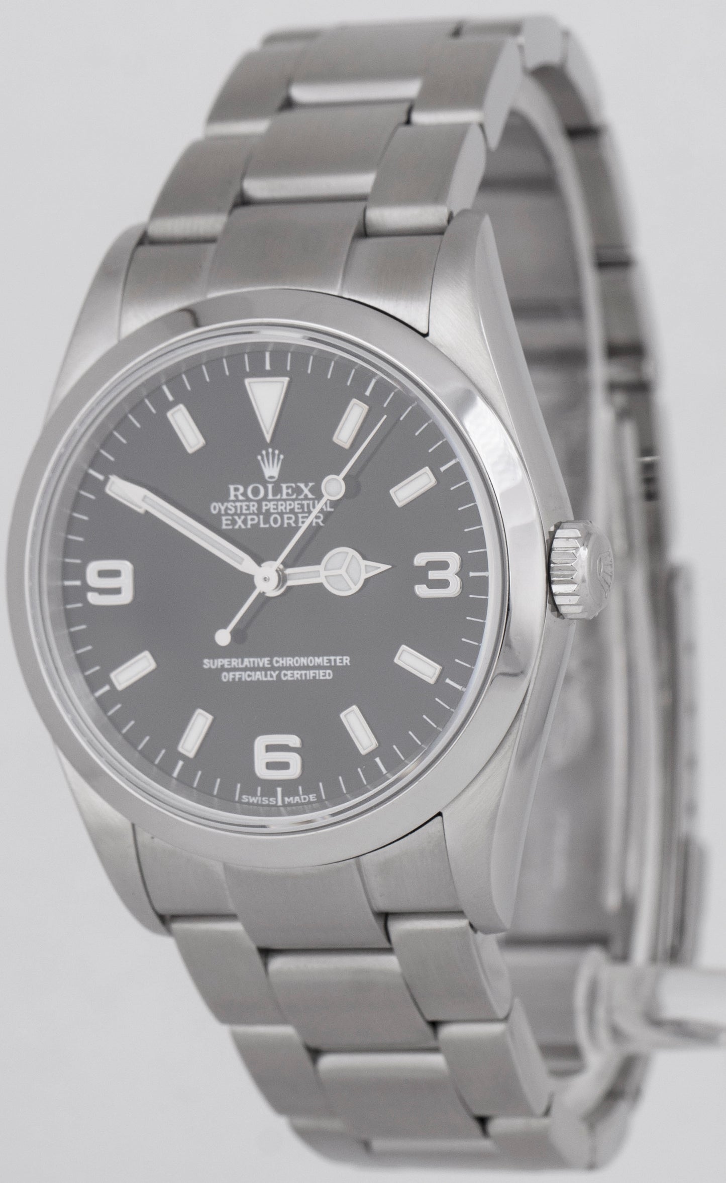 MINT Rolex Explorer I Black 36mm 3-6-9 Stainless Steel Automatic Watch 114270