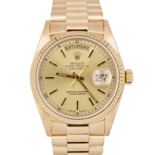 PAPERS Rolex Day-Date President Champagne 36mm 18K Yellow Gold Watch 18038 BOX